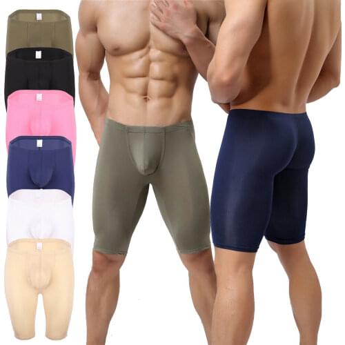 Mens Pajamas Ice Silk Ultra-thin See Through Penis Pouch Sleep Bottoms Short Pants Leggings Sexy Male Night Sleepwear Underwear