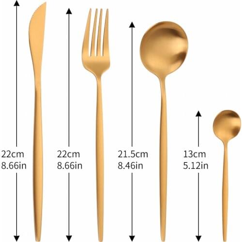4Pcs Matte Gold Steel Cutlery Tableware Set Dinnerware Dinner Flatware Kitchen Wedding Forks Knives Spoons Set Thin Silverware
