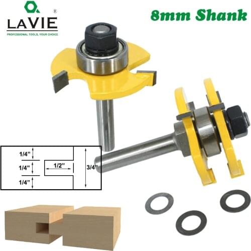 MC02002 2 pcs 8mm Shank Tongue & Groove Joint Assemble Router Bits T-Slot Milling Cutter for Wood Woodwork Cutting Tools