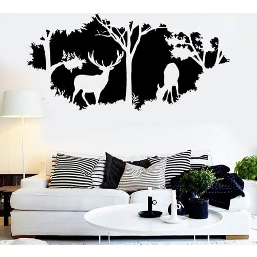 Nature Deer Animal Trees Vinyl Wall Decal Home Decor Living room Art Mural Removable Wall Stickers
