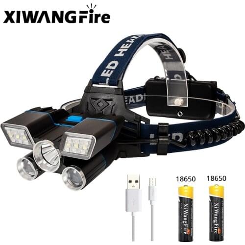 New 5LED High-power Strong Light Searchlight Headlight Aircraft Light Waterproof Fishing Light Lithium BatteryT6 Outdoor Warning