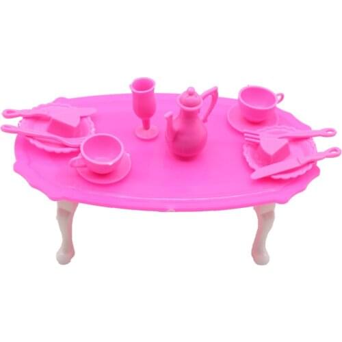 One Set Doll Accessories Baby Toys Dinner Table With Food And Cup For BarbieDoll Accessory Furniture Baby Toys