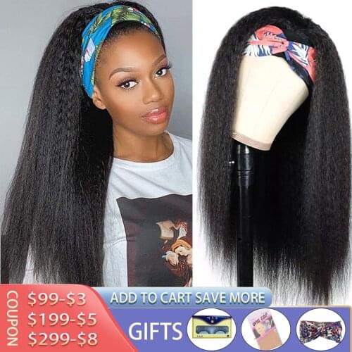 Kinky Straight Headband Wig Human Hair Glueless Half Wig With Head band Malaysian Remy Yaki Straight For Black Women