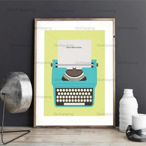 Poster and Print Canvas Retro Typewriter In Lime Green Wall Art Poster Gift for Her Canvas Painting Picture Home Decor