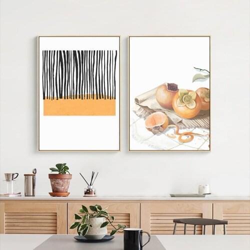 Nordic Fruits and geometric color block Canvas Painting Posters and Print Minimalist Wall Art Pictures For Living Room Bedroom