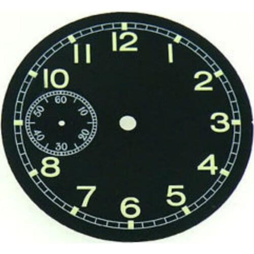 38.9mm Black Watch Dial Green Markers fit hand winding 6497 Movement 44mm vintage Watch Case