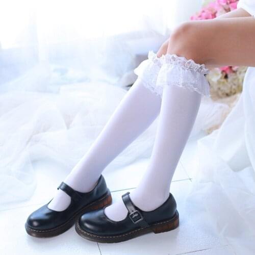 Japanese lolita black and white velvet jk high cos thigh stockings lace stockings stockings students uniform stock XWZ-CT01