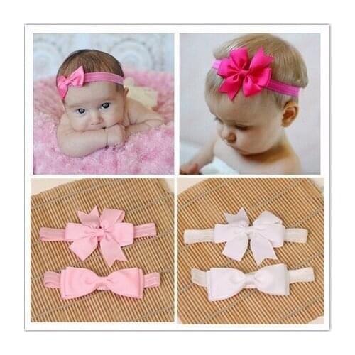 Yundfly 2pcs/pack Hot Newborn Grosgain Ribbon Bow Headbands Set Baby Girls Bowknot Headwear Kids Hair Band