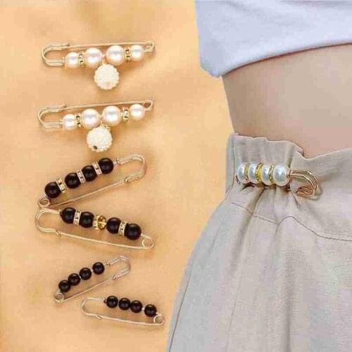 Pants Waist Changed Small Artifact Pin Double Faux Buttons Pants Brooches Pearl Extender Pins Safety Shirt Waist Pearl Pin E7F1