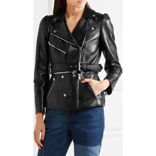 100% Sheepskin Leather Woman jackets Fashion Real Leather Coat Female Motorcycle Genuine Leather Overcoat Removable Clothing