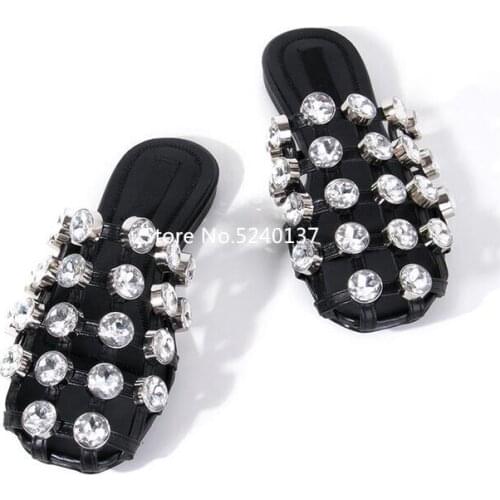 Gladiator Crystals Rivets Hollow Women Slippers Outdoor Summer Vacation Beach Slides Women Big Size 44
