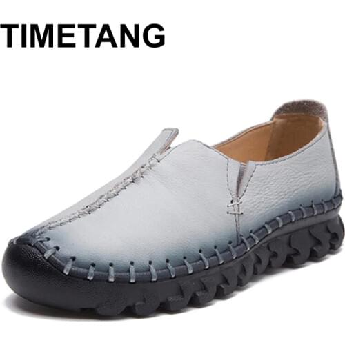 TIMETANG new Fashion Women Shoes Woman Genuine Leather Flat Shoes Hand-sewn Leather Loafers Female Casual Shoes Women Flats C244