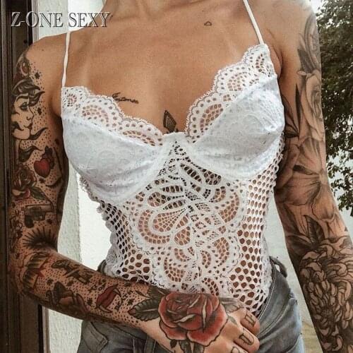 Womens underwear 2021 European and American popular lace mesh splicing perspective slim sling body shaping Conjoined garment