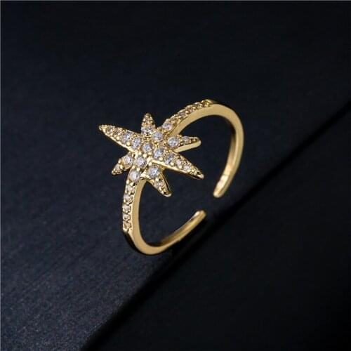 Gold Color Open Ring Adjustable Size Bling Bling Cubic Zircon Spark Ring Women Party Jewelry Wholesale Birthday Gift