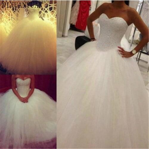 2021 Robe De Mariage Princess Bling Bling Luxury Crystals White Ball Gown Wedding Dress Custom Made Vestido De Noiva