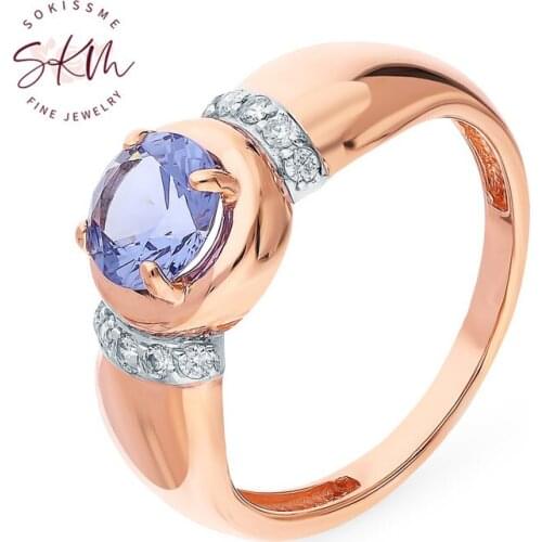 SKM Vintage 14k rose gold Tanzanite rings for women Engagement rings designer gift for wife Promise Luxury Fine Jewelry