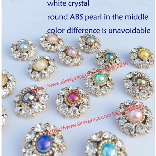 1pcs/lot 25mm round pearl button green pink blue red brown crystal gold button coat decorative button shoes bag flower accessory