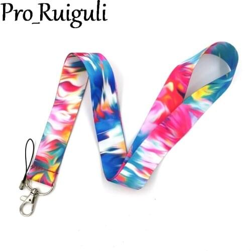 100pcs Colorful graffiti Couple Keychain Lanyards Id Badge Holder ID Card Pass Gym Mobile Phone Badge Holder Key Straps