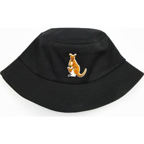 2021 Kangaroo Animal Embroidery Cotton Bucket Hat Fisherman Hat Outdoor Travel Sun Cap Hats for Men and Women 191