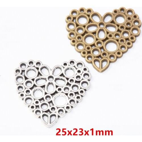 25x23x1mm 20pcs/lot 2 Colors Plated Hollow Heart Charms Pendants For Making Handmade Necklaces Bracelets,Jewelry Accessories