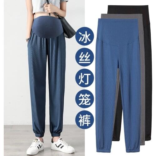 659# Summer Thin Ice Feel Maternity Baggy Pants Elastic Waist Belly Straight Loose Clothes for Pregnant Women Pregnancy Casual