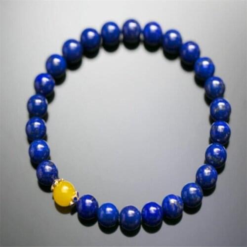 8mm Topaz Lazuli Gemstone Mala Stretchy Bracelet Bead Monk Meditation Energy Buddhism Chakras Pray Lucky Stretchy Gemstone Men