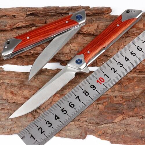 Free shipping sharp 8CR13MOV steel imports blacksmithing camping tool folding knife wood handle outdoor self-defense knife