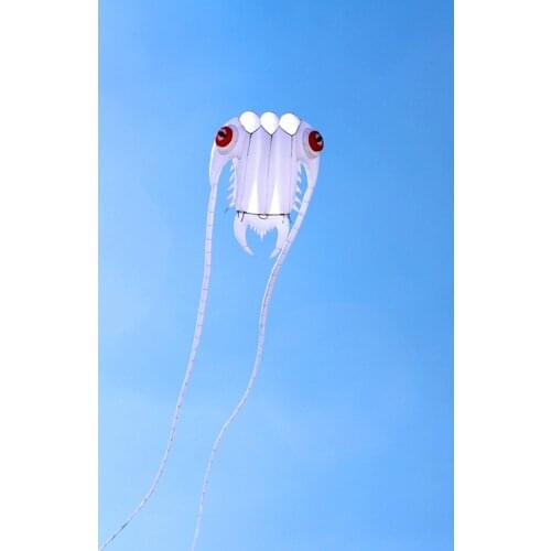 Free shipping high quality large white trilobites kite with handle ripstop nylon kite reel soft octopus kite lifter outdoor toys