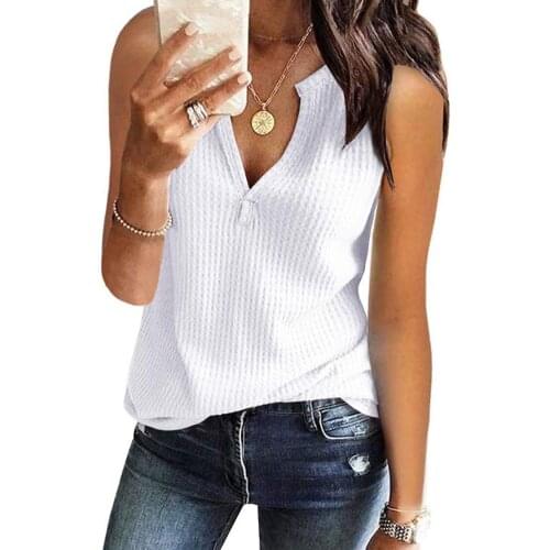 Plus Size Women Summer Solid Color V Neck Sleeveless Blouse Knitting Vest Top