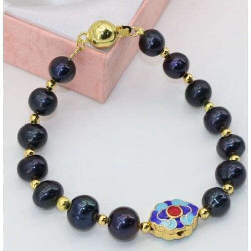 Bohemia style new fashion high grade black cultured freshwater 7-8mm pearl beads clasp bracelets women jewelry 7.5inch B2748