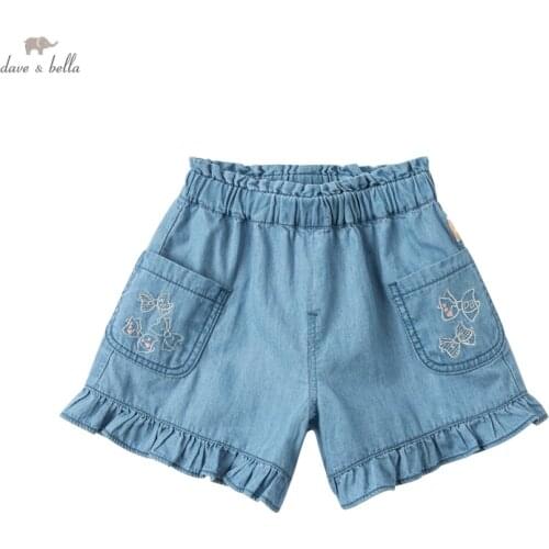 DBJ17837 dave bella summer baby girls fashion embroidery ruched shorts children kids girl cute pants infant toddler trousers
