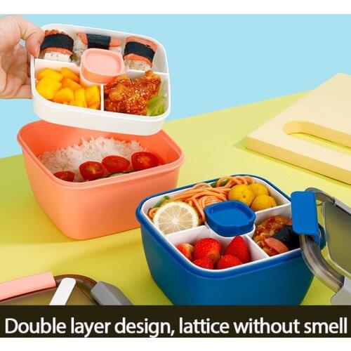 Portable Plastic Compartment Lunch Box Children School Microwave Bento Box Large-capacity Double-layer Sealed Fruit Lunch Box