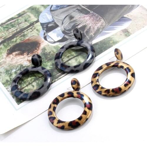 HOCOLE ZA Leopard Print Long Dangle Earrings For Women Vintage Leather Round Gold Color Punk Big Drop Earring Jewelry 2019