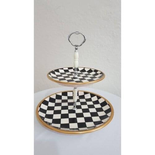 2 layer 3 Piece Ductile checkerboard embossed serving plate black white plate