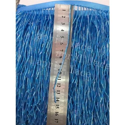 DX007# 5 yards /bag 14-15cm width blue color beads satin ribbon fringe tassel for garment/decorative/wedding dress