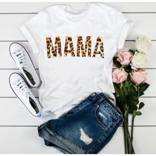 FIXSYS Women Mama Mom Leopard Letter Print Mother Clothes Tees Tops Graphic Female Ladies Womens Lady T-Shirt Tumblr T Shirts