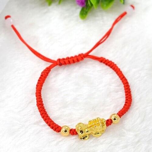Chinese Feng Shui Lucky Red Rope Bracelets Pixiu Gold Color Tibetan Buddhist Knots Adjustable Charm Bracelet For Men Women