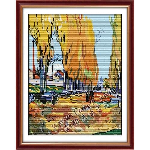 Everlasting Love Van Gogh-Ariscamp, Avenue Arles Chinese Cross Stitch Kits вышивка крестом наборы Ecological Cotton 14CT 11CT