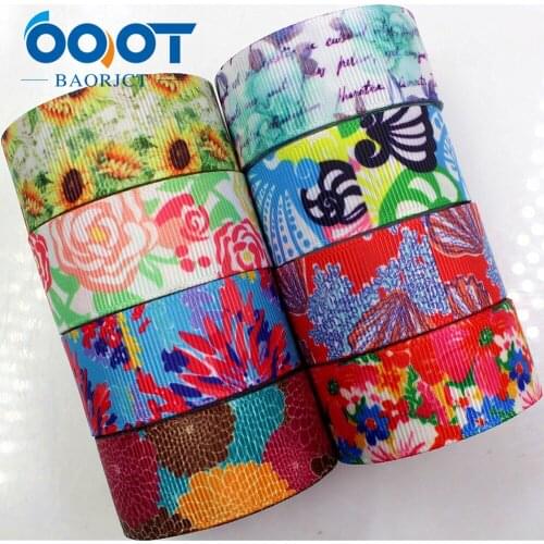 7/8'' 22mm flowers Printed grosgrain ribbon, DIY handmade Hair accessories Material wedding gift wrap,Party decoration 1712089