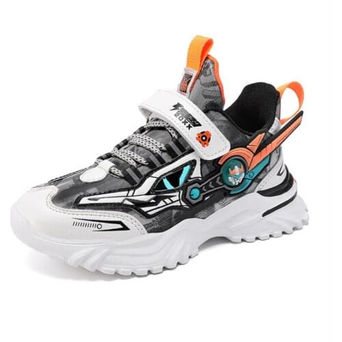 2021 Fall Middle School Children Mecha Cartoons Cool Sneakers Boys Lightweight Children Leather Waterproof Casual Walking Shoes