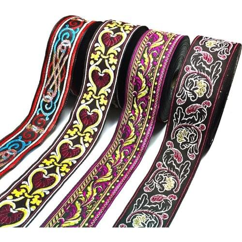 High Quality 4CMX28yard Love Feather Tree polyester woven jacquard ribbon embroidery national trim lace DIY Accessories