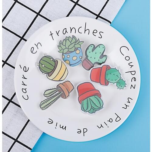Cartoon Anime Cactus Brooch Prickly Plant Flowerpot Acrylic Badges Clothes Icons on Backpack Badge Lapel Brooch Pins Decoration