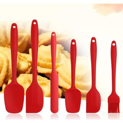 6Pcs Silicone BBQ Set Pastry Spatula Set Non-Stick Rubber Spatula Oil Brush Heat-Resistant Spatula for Kitchen Cooking Set