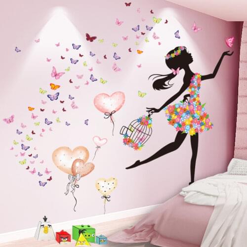 Fairy Girl Wall Stickers DIY Cartoon Balloons Wall Decor Decals for Kids Rooms Baby Bedroom Children Nursery Home Decoration