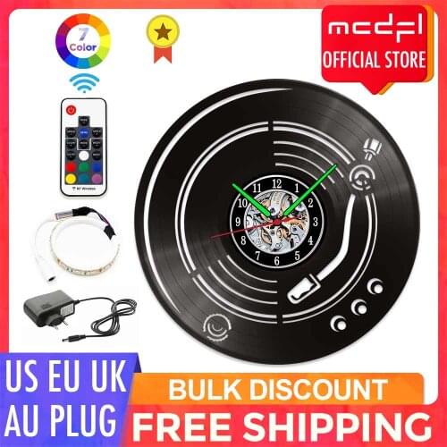 MCDFL Music Player Vinyl Record Wall Clock Modern Design Wall Watch Silent Clock Wall Light Decoration Recording Studio Decor