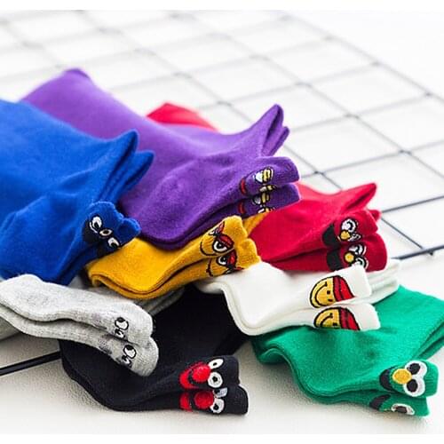 3PC Embroidered Expression Cotton Socks Cartoon Cute Kawaii Socks Casual Funny Socks Candy Color Boat Socks Short Ankle Socks