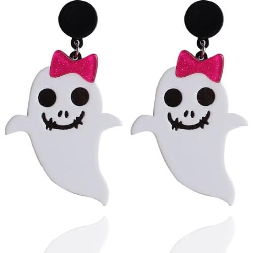 New Funny Black Scary Spider Web Bat Acrylic Earrings for Women Girls Ghost Dangle Earrings Cool Punk Halloween Party Jewelry