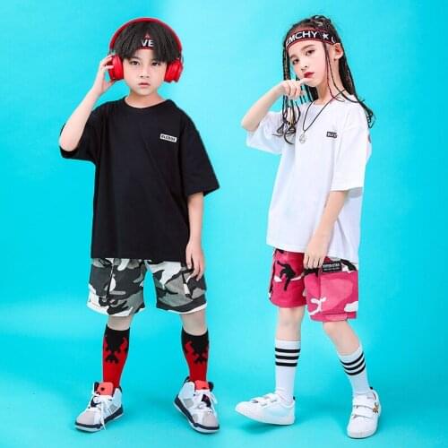 Girls Boys Hip Hop Ballroom Dance Clothing for Kids Jazz Dancing Costumes T Shirt Tops Jogger Pants Kindergarten Stage Show Wear