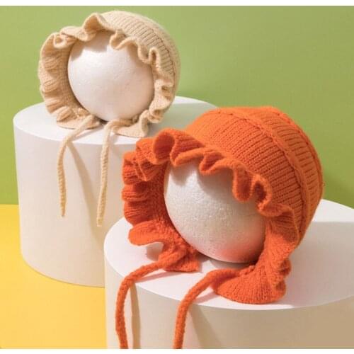 Autumn Winter Warm Baby Hat Cute Ruffle Solid Color Newborn Bonnet Hat For Baby Girl Boy Soft Knitted Ear Protection Kids Caps