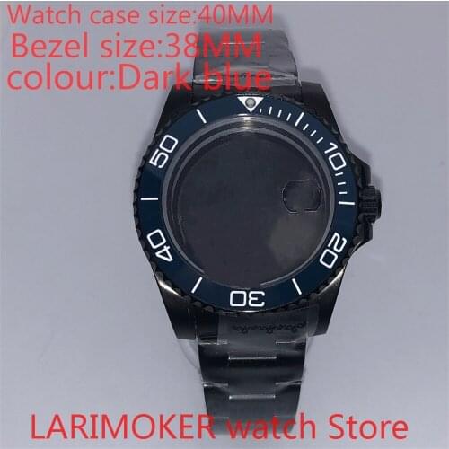 Suitable for NH35 NH36 Miyota 8215 40mm 904L stainless steel housing, sealed black back cover, with rotating bezel Drak blue